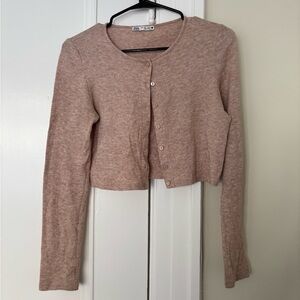 Tan cropped button-up cardigan